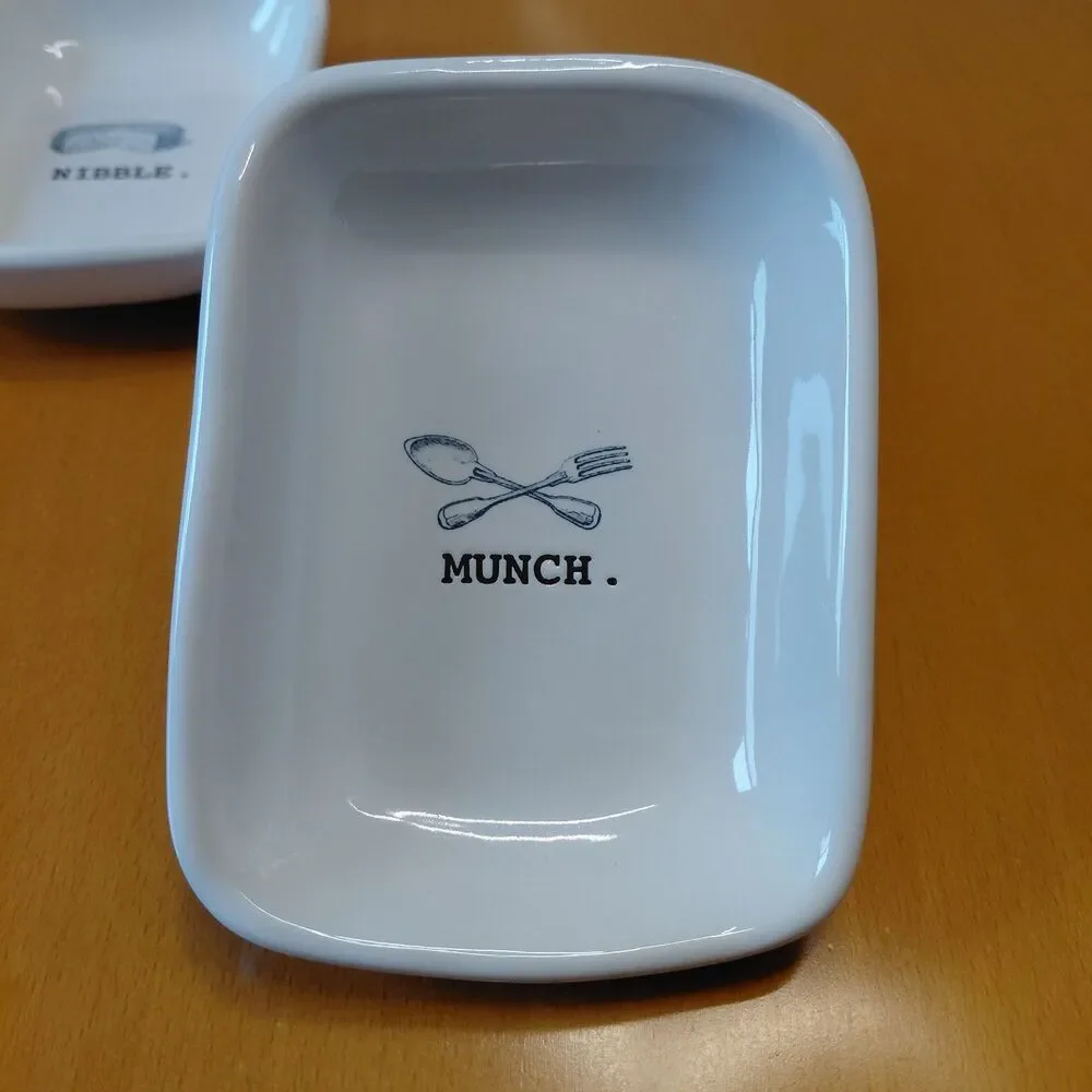 EUC Rae Dunn Set 3 Nibble Snack Munch Appetizer Plates White Ceramic Trays